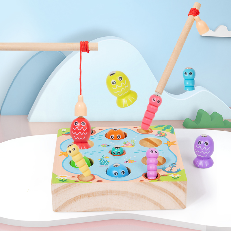 Montessori Shelf Toy - Drewniana gra w łowienie rybek dla